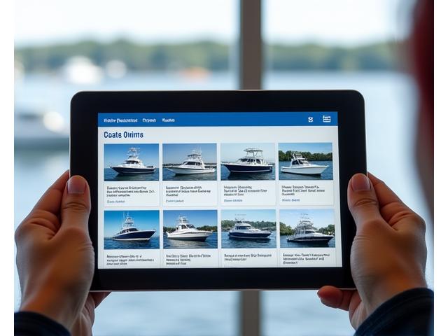 Digital interface showing different fishing charter boats available for booking in Plymouth