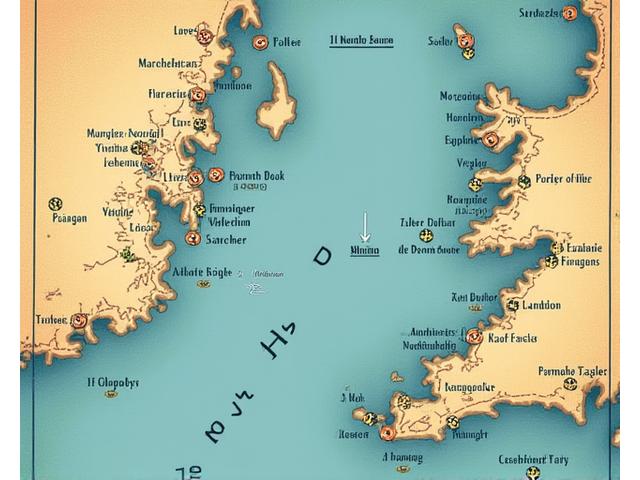 Stylized vintage map of Plymouth Sound and surrounding Devon coastline with fishing hot spots marked.