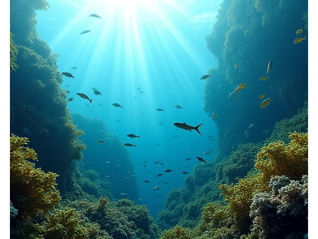 A tranquil underwater scene with diverse fish and kelp, hinting at healthy marine ecosystem